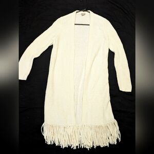 Women's Chicos Fringe Detail Cardigan, White, Size Medium